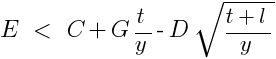 E ~<~ C + G t/y - D sqrt{{t+l}/y}